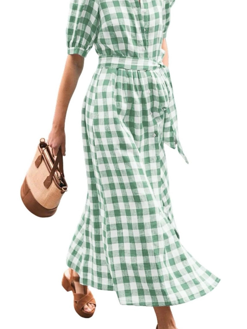 Amazon Green and White Gingham Maxi Dress